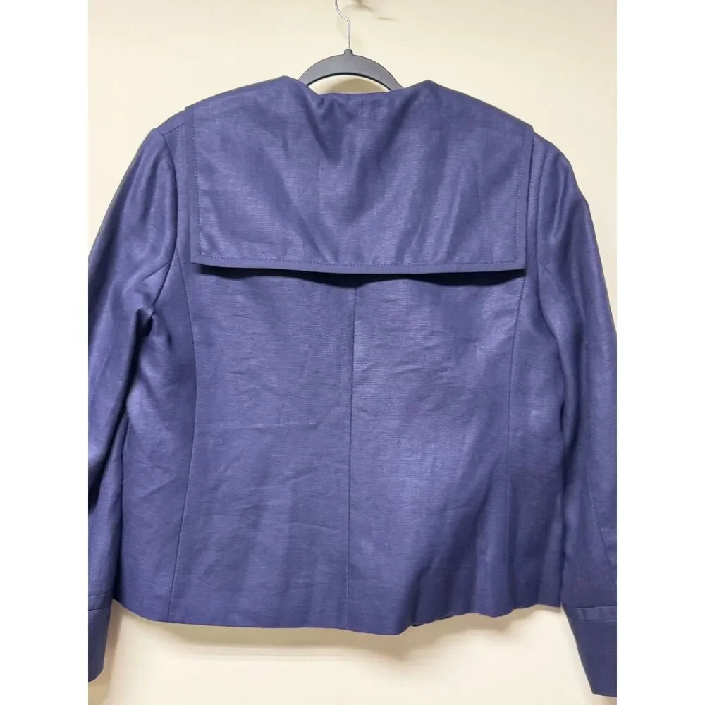 J. CREW 100% Linen Nautical Navy Blue Sailor Style Blazer, Silk/Cotton Lining 12
